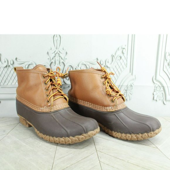 LL Bean Brown Leather Shearling Lined Insulated Ankle Duck Boots Sz 10 M - Picture 2 of 10
